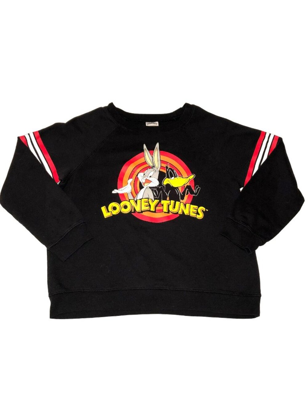 Looney Tunes Sweatshirt Sz XXL Black Bugs Bunny Daffy Duck Striped Sleeve Unisex